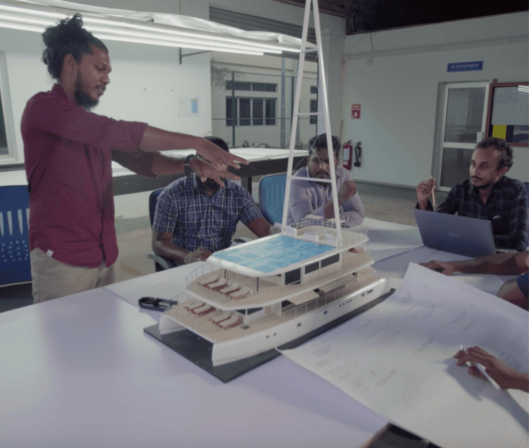 Marine engineer working on wooden component